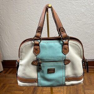 BOC Cream and Blue Leather Satchel